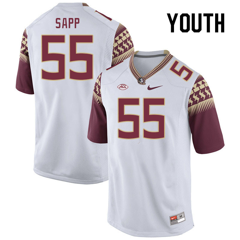 Youth #55 Qae'shon Sapp Florida State Seminoles College Football Jerseys Stitched-White - Click Image to Close